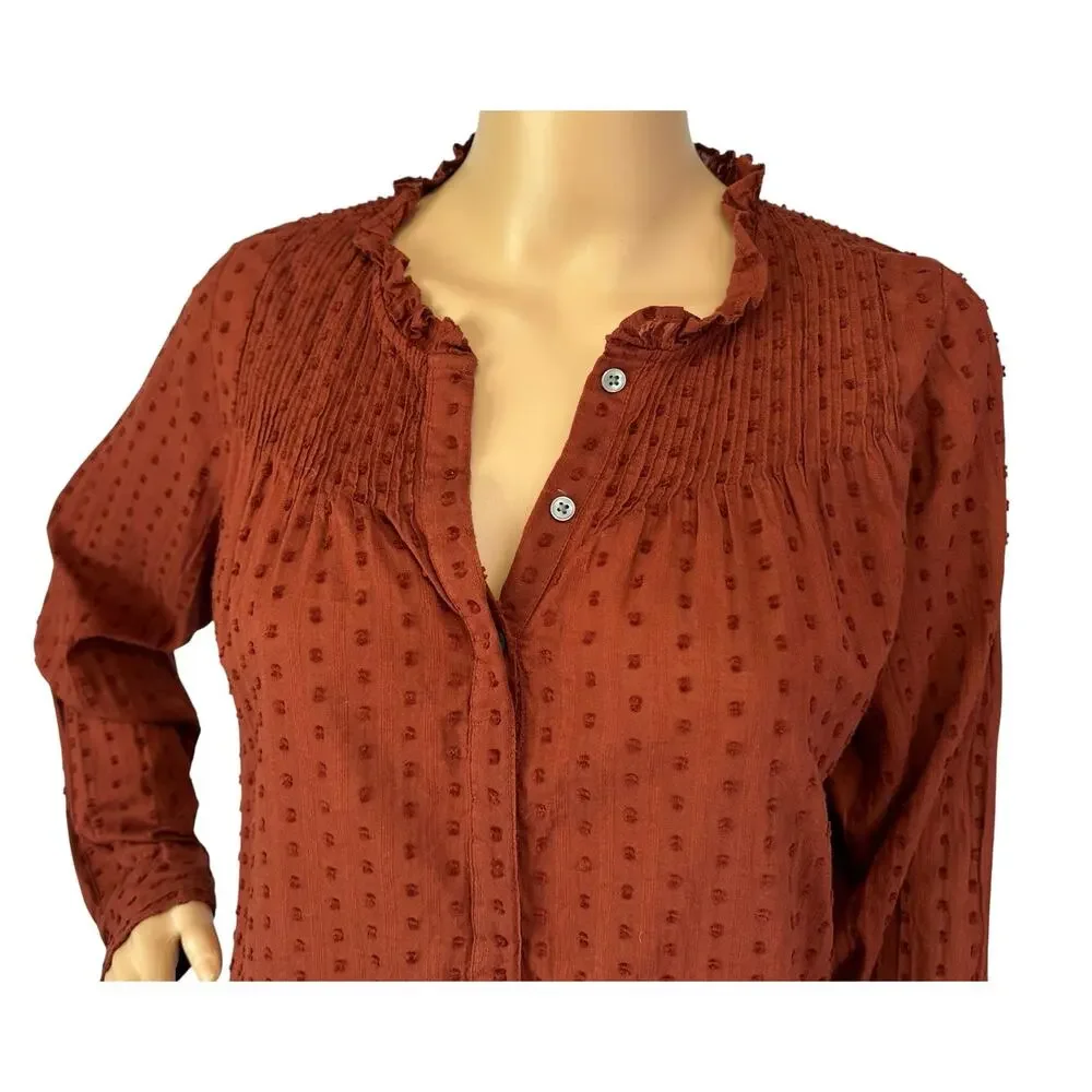 J. Crew Point Sur Ruffle Classic Popover in Clip Dot Deep Redwood Size 4
